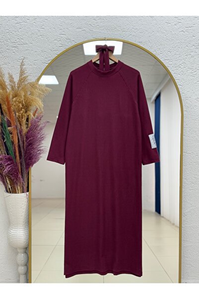 MİHRA STORE Φόρεμα Αλέσια Ρέγκλαν με λογότυπο στο μανίκι-NA2368 Βουργουνδία