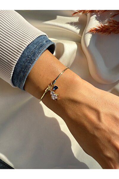 i-k global ticaret Altın Kaplama Erkek Çocuk Sembollü Kalp Detaylı Esnek Kelepçe