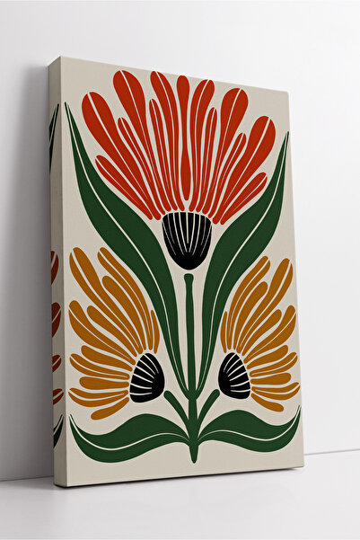 KOSS Dijital Tablou modern pe pânză cu model de flori portocalii și muștar – ...