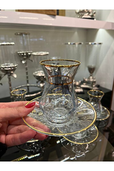 P&ORA PREMIUM KITCHEN PRODUCTS Alya 6-Person Full Real Gold Gilded Tea Set