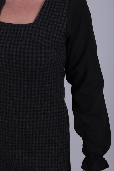 armonika Women's Smoked Plaid Square Neck Long Sleeve Dress Arm-22Y001182