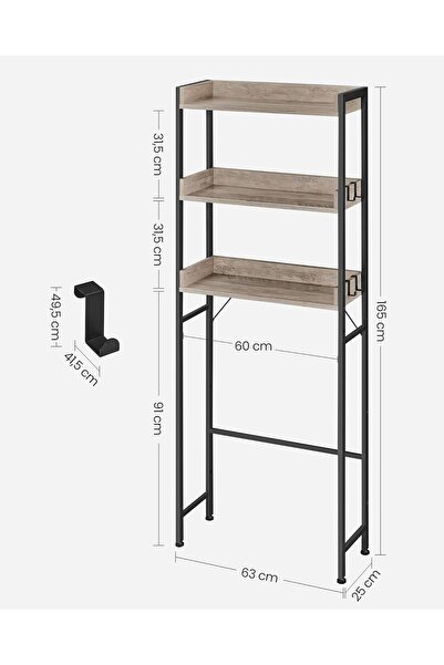 VASAGLE Bathroom Storage Shelf, Overlay Over Washing Machine or Toilet, 25x63x165 cm, Gray