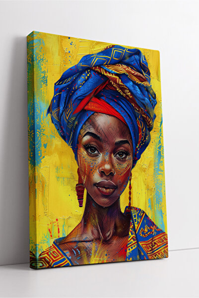 KOSS Dijital Portret de femeie africană cu eșarfă cu model albastru pe fundal...