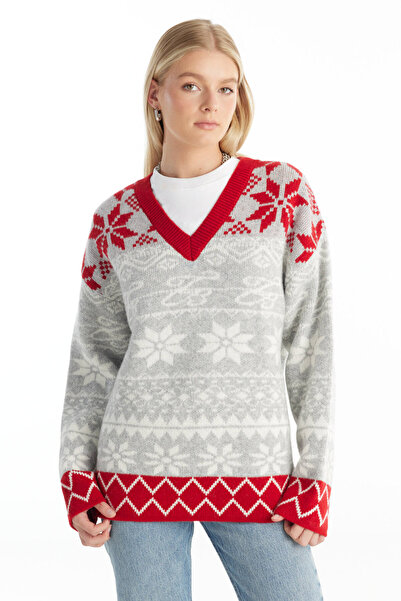 Ted Baker Bisiklet Yaka Standart Jakarlı Çok Renkli Kazak Kadın TBWRKW1022