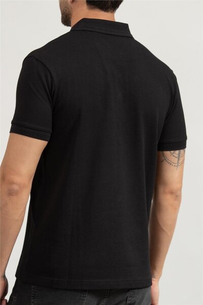 BOSS Men's Short Sleeve Polo Neck Collar and Sleeves Colored Stripe Closure Black Polo Neck T-Shirt 50469055-00