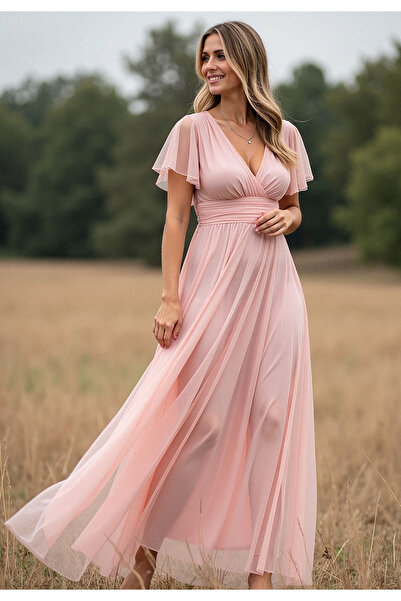 Figl Mesh maxi dress – Butterfly dress – pink dress M1103 size S/M