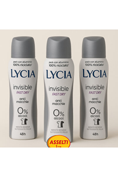 LYCIA Invisible Fast Dry Spray Deodorant – 48 H, alcohol-free, 3 x 150 ml