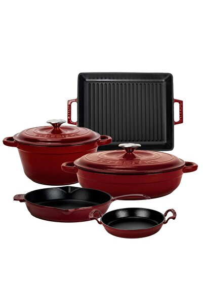 Lava Döküm Bordo Serisi Set – Tencere, Tava, Sahan ve Izgara Bir Arada