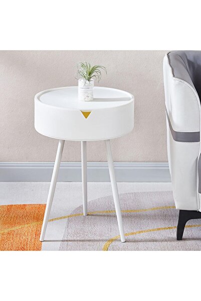 OEM Τραπεζάκι σαλονιού, διαμέτρου 40 cm, με αποθηκευτικό χώρο - λευκό