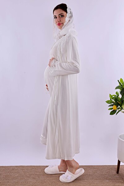 ByLohusa Effortt Ecru Hijab Dressing Gown Maternity Nightgown Set