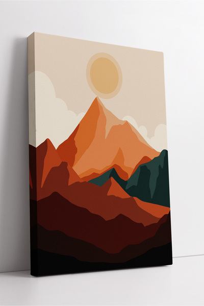 KOSS Dijital Peisaj de munte boho în tonuri de portocaliu însorite, pictură m...