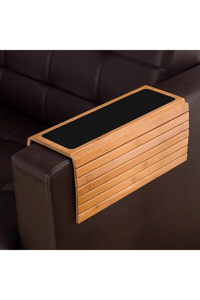 Generic GEHE Bamboo Sofa Arm Tray, Anti-Slip Armrest Protector with Cup Holder, Rectangular