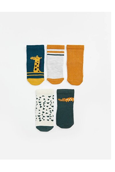 LC Waikiki Lcw Baby Blue Printed Baby Boy Socks 5-Piece