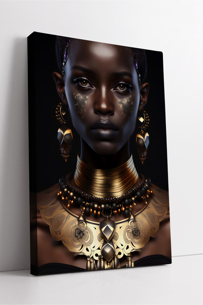 KOSS Dijital Portret de femeie africană cu îmbrăcăminte aurie, artă etnică de...