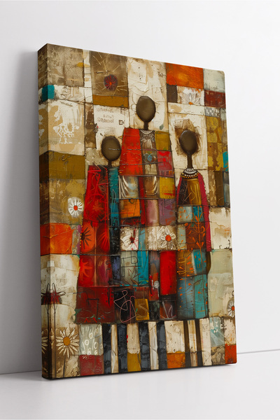 KOSS Dijital Femei africane, figuri abstracte, model pătrat colorat, artă etnică, pictură modernă pe pânză tematică