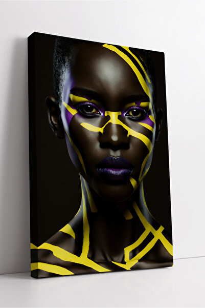 KOSS Dijital Portret de femeie africană cu model geometric, artă facială, pictură pe pânză în stil etnic modern