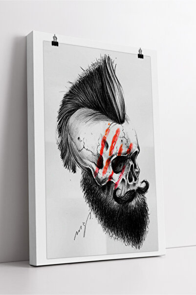 KOSS Dijital Εικόνα σε καμβά με σχέδιο κρανίου και γενειάδας, κομμωτήριο ρετρ...