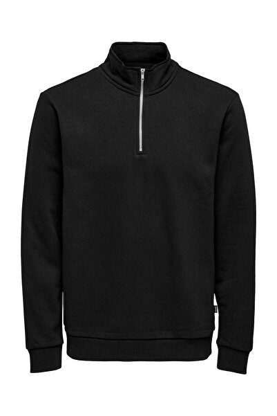 Only & Sons Ανδρικό μαύρο φούτερ ONSCERES HALF ZIP SWEAT NOOS - 22019055