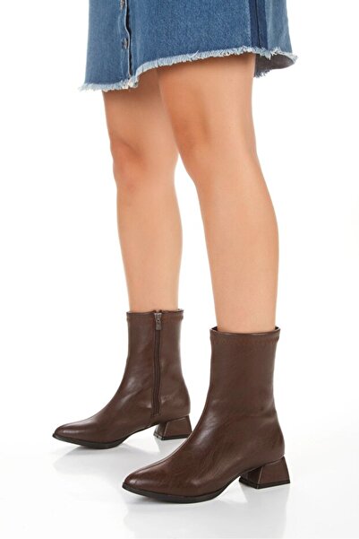 DARUGA Kadın Tarz Topuklu Sivri Burunlu Fermuarlı Günlük Bot