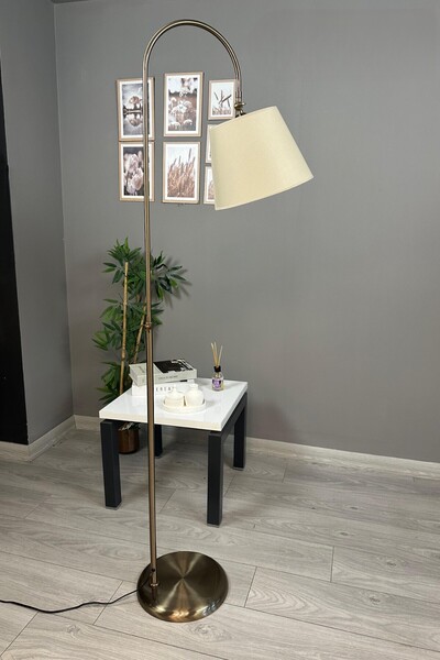 Bamyum Cotella Krem Kumaş Dokulu Eskitme Gövde Lambader Modern Dekoratif Zemin Lambası