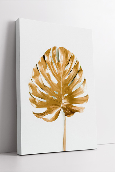 KOSS Dijital Tablou pe pânză cu frunze de monstera aurie, stil minimalist de ...