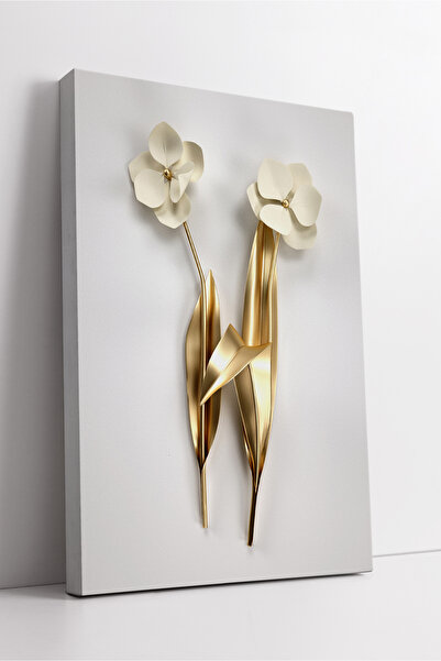 KOSS Dijital Tablou de pânză cu design de flori aurii, artă modernă minimalis...