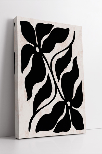 KOSS Dijital Tablou de pânză boho minimalist cu model de frunze și flori negr...