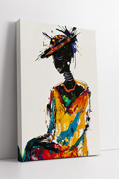KOSS Dijital Siluetă colorată a femeii africane în pălărie, figură de artă abstractă, pictură pe pânză în stil modern, decor de perete