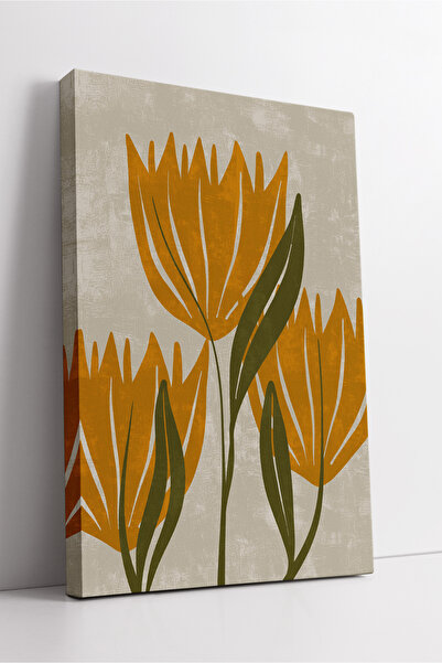 KOSS Dijital Κίτρινα λουλούδια και φύλλα αφηρημένη ζωγραφική σε καμβά μινιμαλ...