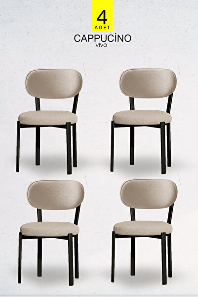 Renlife Vivo Serisi 4 Adet Metal Ayaklı Tedy Kumaş Sandalye (4ADET CAPPUCİNO)