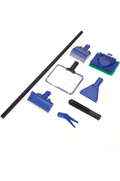 zola Kit multifuncțional de curățare a acvariului, 5 vârfuri înlocuibile, plastic, 8 bucăți, albastru