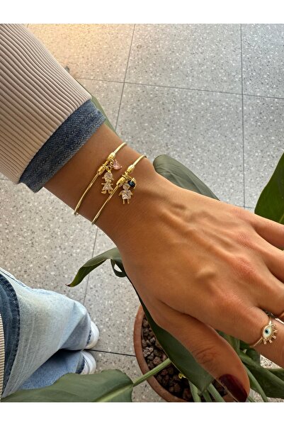 i-k global ticaret Altın Kaplama Erkek Çocuk Sembollü Kalp Detaylı Esnek Kelepçe