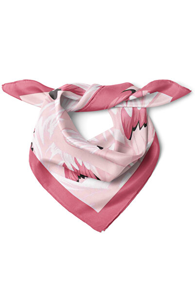 nehir eşarp Flamingo Desenli Pembe Fular Bandana 50x50 Cm