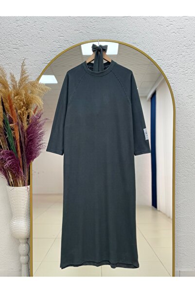 MİHRA STORE Φόρεμα Αλέσια Ρέγκλαν με λογότυπο στο μανίκι-NA2368 Ανθρακί