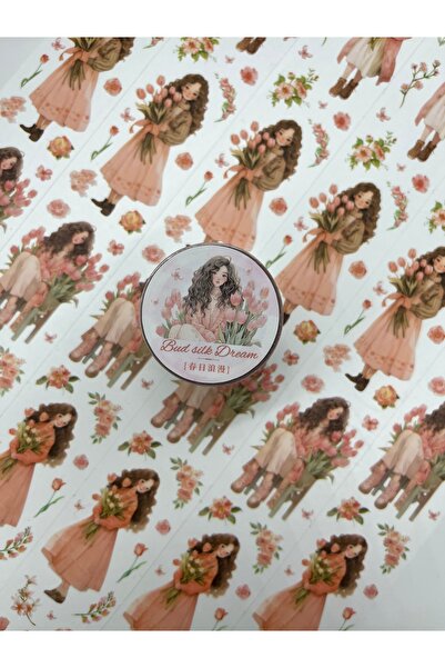 SC Sticker Collection Bud Silk Dream Serisi Şeftali Lale Kız Temalı 2m Washi ...