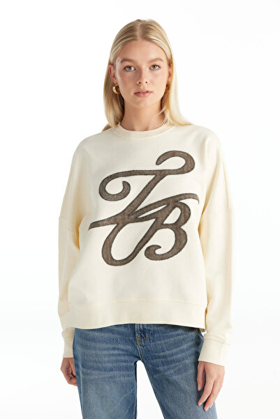 Ted Baker Balıkçı Yaka Nakışlı Ekru Kadın Sweatshırt TBWRTS1083