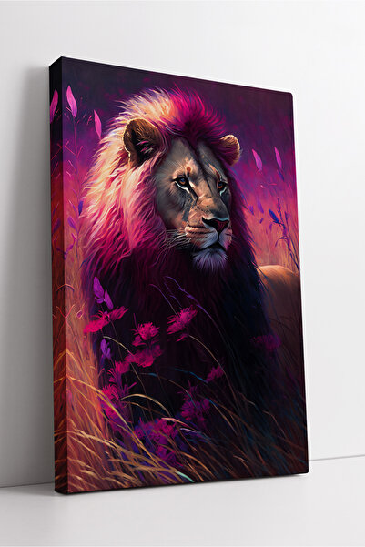 KOSS Dijital Pictură pe pânză cu leu roz violet, decor modern de perete cu te...