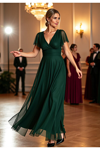 Figl Mesh maxi dress – Butterfly dress – green dress M1103 size S/M