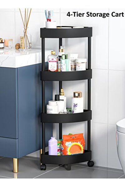 Generic رفوف بلاستيكية للحمام وأرفف زاوية للاستحمام وأرفف مع عربة تخزين بعجلا...