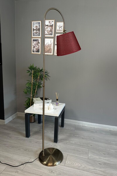 Bamyum Cotella Kumaş Dokulu Şarap Kırmızısı Eskitme Gövde Lambader Modern Zemin Lambası