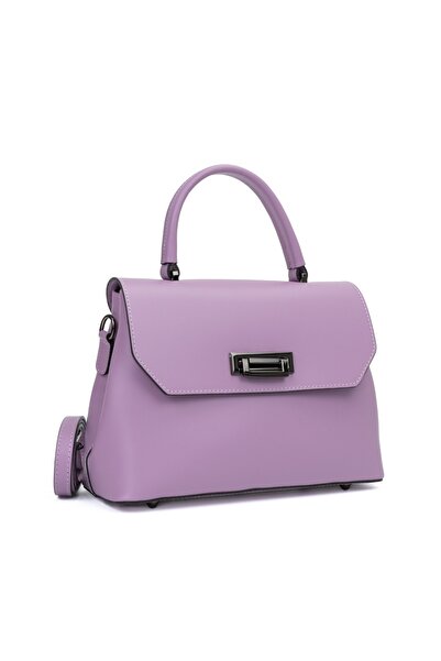 Posete Fagaras Alana Leather Purse - Lilac Simple, 2 Compartments, 4 Pockets, Non-Adjustable Strap