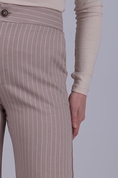 armonika Women's Beige Wide Leg Fabric Trousers Arm-26K001053