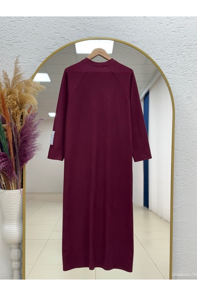 MİHRA STORE Φόρεμα Αλέσια Ρέγκλαν με λογότυπο στο μανίκι-NA2368 Βουργουνδία