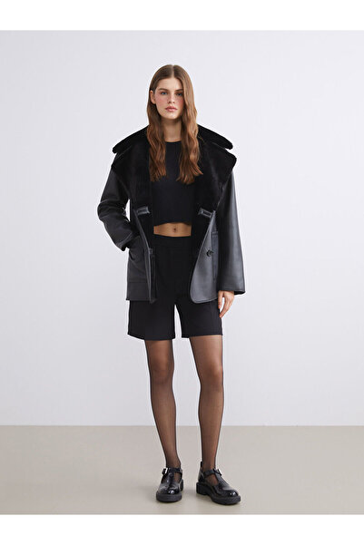 LC Waikiki Özmarka New Season Double-Breasted Collar Women's Leather-Look Coat