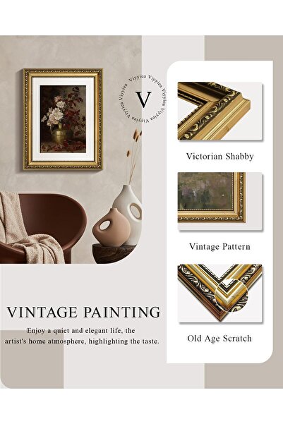 Generic VIYYIEA Vintage Gold Framed Wall Art - Floral Bouquet Canvas Print, 28 x 35.5 cm