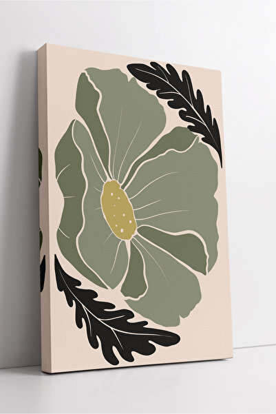 KOSS Dijital Εκτύπωση σε καμβά με πράσινο λουλούδι και μαύρο φύλλο – Μίνιμαλ ...