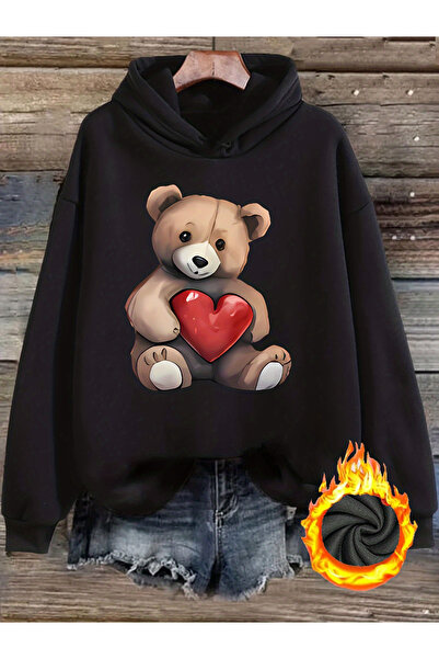 MODAVİBE سويت شيرت للجنسين بغطاء رأس مطبوع مبطن بالصوف مع جيب كنغر