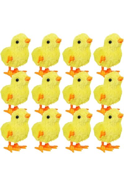 AYEBIA 12pcs Wind-Up Jumping Chicken Toys – Plush Easter Chicks for Kids, Tod...