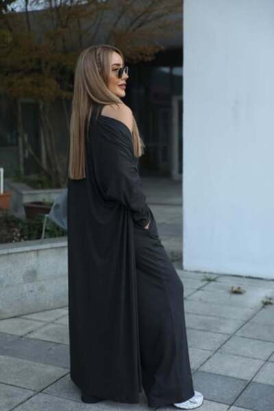 QİMYA BUTİK Buketli̇ Women's Wide Leg Pants with Sleeveless Blouse and Long Sleeve Long Cardigan Strawberry Knitwear 3-Piece Set