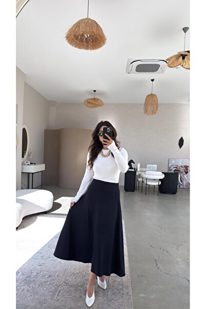 Buket Teke Navy Blue Diagonal Fabric Bell Skirt